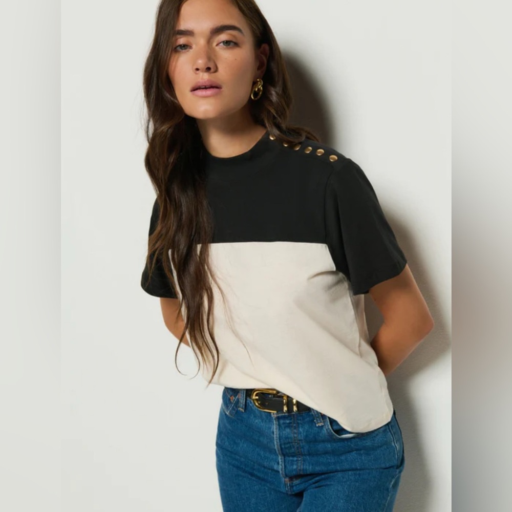 Nation LTD Yvette Mockneck Tee Black Colorblock Organic Cotton Size Medium
